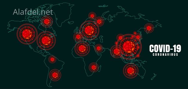 صورة بها رسم لخريطة العالم وعليها نقط حمراء وذلك عند الحديث عن كيف ينتشر مرض كورونا؟