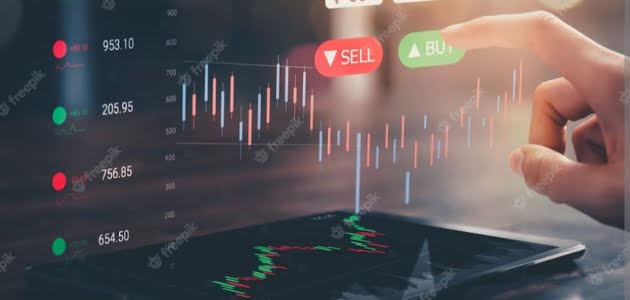 صورة توضح التداول الإلكتروني لشاشة وما يتم به من بيع وشراء للأسهم The concept of electronic trading