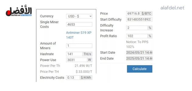 حاسبة تعدين البيتكوين