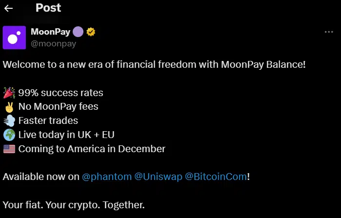 MoonPay تطلق أداة MoonPay Balance لإنفاق الأموال بسهولة